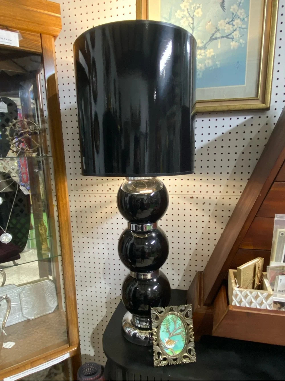 1970s George Kovacs Style Black & Chrome Stacked Ball Table Lamp